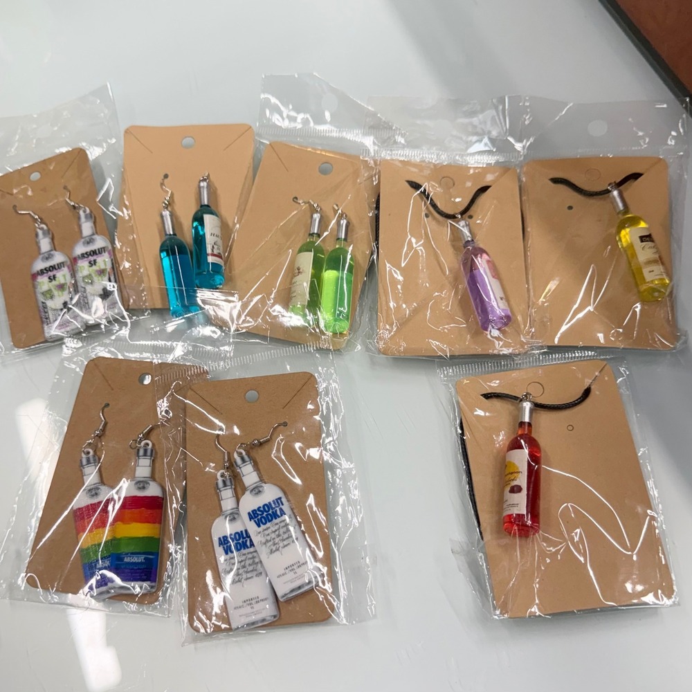 Lot Novelty Mini Liquor Bottle Jewelry Earrings & Pendant Necklace Bar Party‎